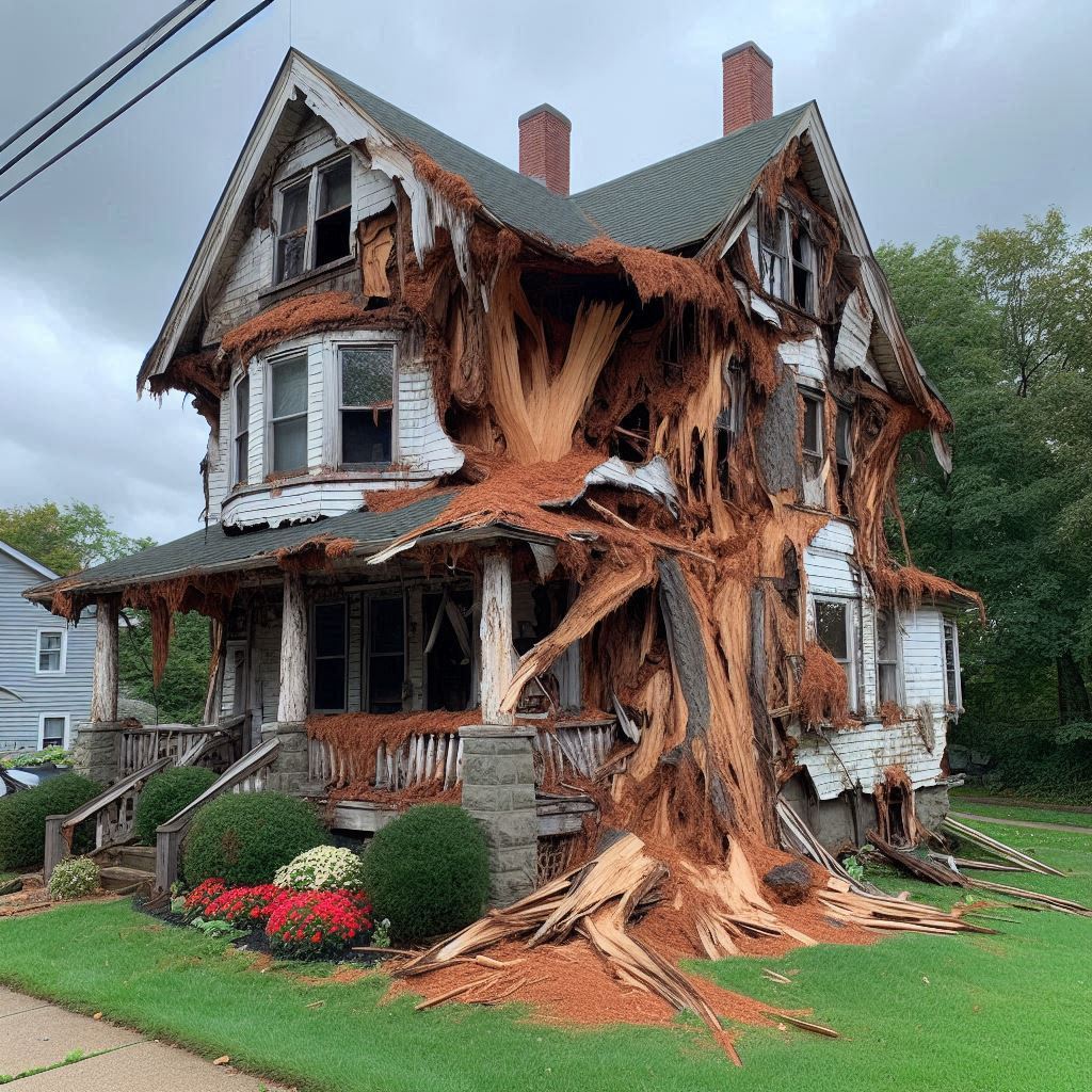 Signs Your Peoria Home Needs a Tree Inspection Blog Article - Tree with visible damage, including broken branches and signs of disease near an Peoria home